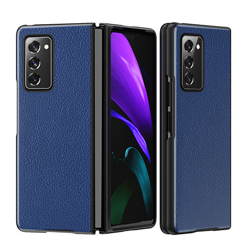 Luxury Leather Matte Finish and Plastic Back Cover Case S06 for Samsung Galaxy Z Fold2 5G Blue
