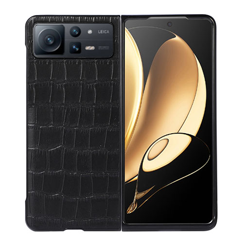 Luxury Leather Matte Finish and Plastic Back Cover Case S06 for Xiaomi Mix Fold 2 5G Black