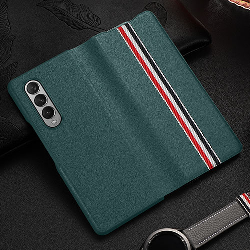 Luxury Leather Matte Finish and Plastic Back Cover Case S07 for Samsung Galaxy Z Fold4 5G Green