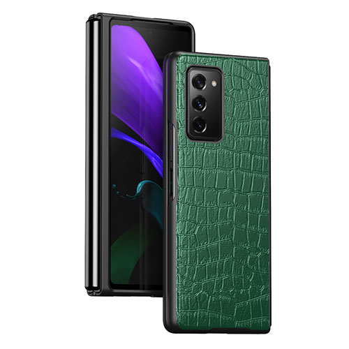 Luxury Leather Matte Finish and Plastic Back Cover Case S08 for Samsung Galaxy Z Fold2 5G Green