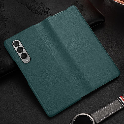 Luxury Leather Matte Finish and Plastic Back Cover Case S08 for Samsung Galaxy Z Fold4 5G Green