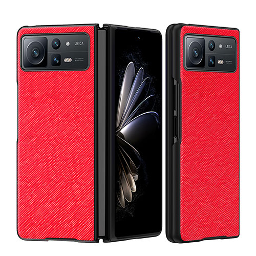 Luxury Leather Matte Finish and Plastic Back Cover Case S08 for Xiaomi Mix Fold 2 5G Red