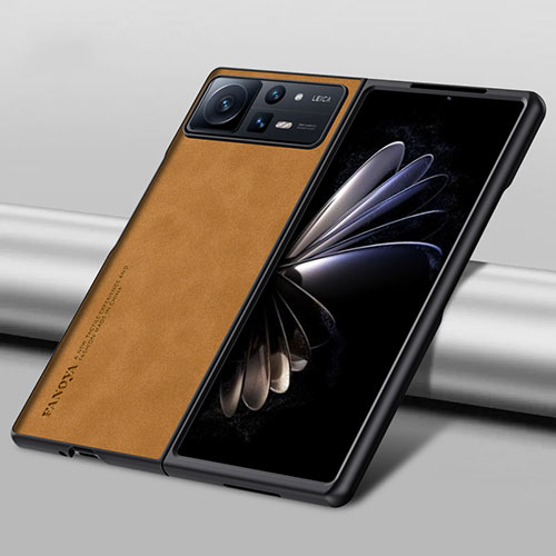 Luxury Leather Matte Finish and Plastic Back Cover Case S10 for Xiaomi Mix Fold 2 5G Brown