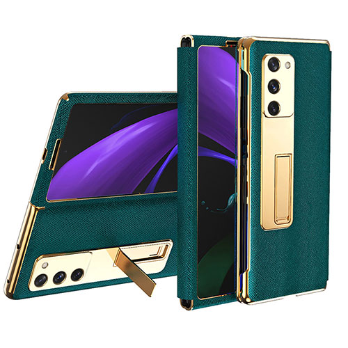 Luxury Leather Matte Finish and Plastic Back Cover Case T02 for Samsung Galaxy Z Fold2 5G Green