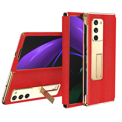 Luxury Leather Matte Finish and Plastic Back Cover Case T02 for Samsung Galaxy Z Fold2 5G Red