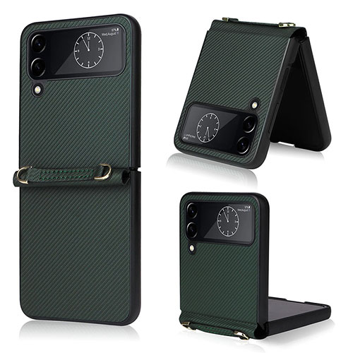 Luxury Leather Matte Finish and Plastic Back Cover Case T03 for Samsung Galaxy Z Flip4 5G Green