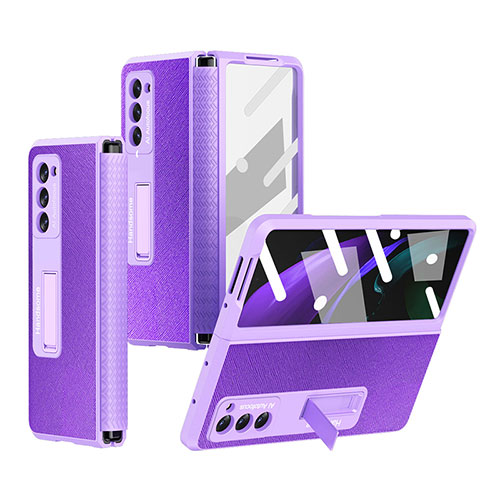 Luxury Leather Matte Finish and Plastic Back Cover Case Z03 for Samsung Galaxy Z Fold2 5G Purple