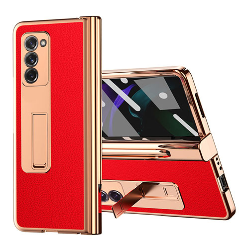 Luxury Leather Matte Finish and Plastic Back Cover Case Z04 for Samsung Galaxy Z Fold2 5G Red