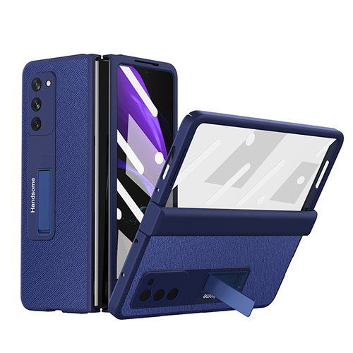 Luxury Leather Matte Finish and Plastic Back Cover Case Z06 for Samsung Galaxy Z Fold2 5G Blue