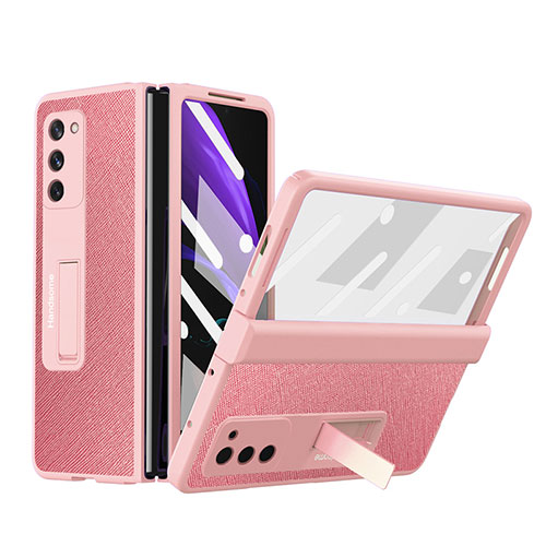 Luxury Leather Matte Finish and Plastic Back Cover Case Z06 for Samsung Galaxy Z Fold2 5G Rose Gold