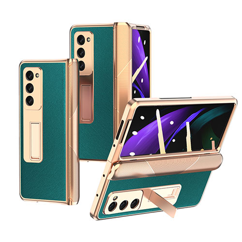Luxury Leather Matte Finish and Plastic Back Cover Case Z09 for Samsung Galaxy Z Fold2 5G Green