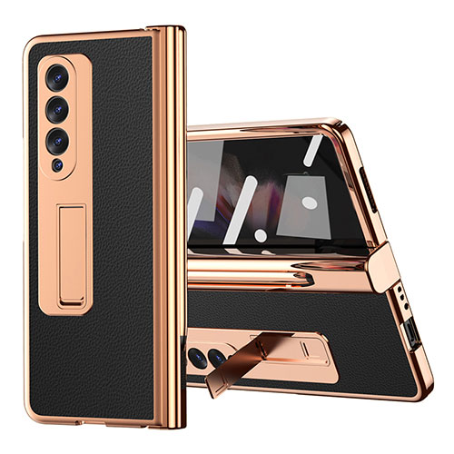 Luxury Leather Matte Finish and Plastic Back Cover Case ZL1 for Samsung Galaxy Z Fold3 5G Black