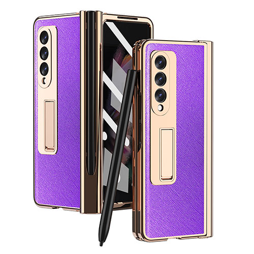 Luxury Leather Matte Finish and Plastic Back Cover Case ZL5 for Samsung Galaxy Z Fold3 5G Purple