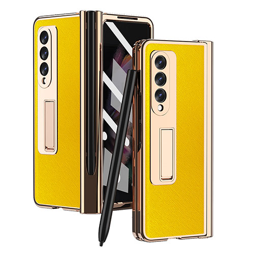 Luxury Leather Matte Finish and Plastic Back Cover Case ZL5 for Samsung Galaxy Z Fold3 5G Yellow