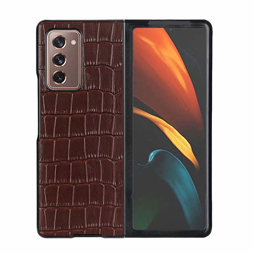 Luxury Leather Snap On Case Cover S02 for Samsung Galaxy Z Fold2 5G Brown