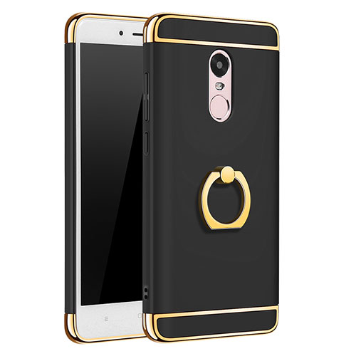 Luxury Metal Frame and Plastic Back Case with Finger Ring Stand for Xiaomi Redmi Note 4X Black