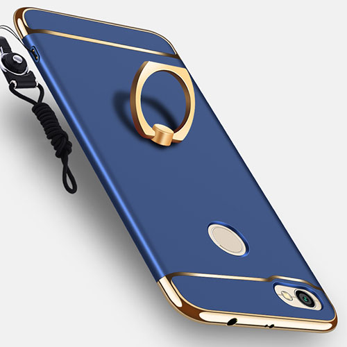 Luxury Metal Frame and Plastic Back Case with Finger Ring Stand for Xiaomi Redmi Note 5A Pro Blue
