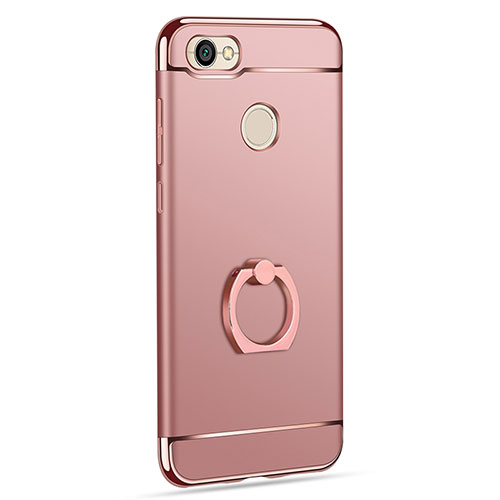 Luxury Metal Frame and Plastic Back Case with Finger Ring Stand for Xiaomi Redmi Note 5A Pro Rose Gold