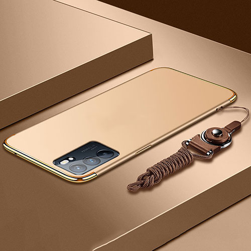 Luxury Metal Frame and Plastic Back Cover Case for Oppo Reno6 Pro 5G India Gold