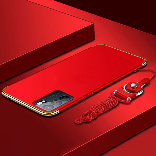 Luxury Metal Frame and Plastic Back Cover Case for Oppo Reno6 Pro 5G India Red