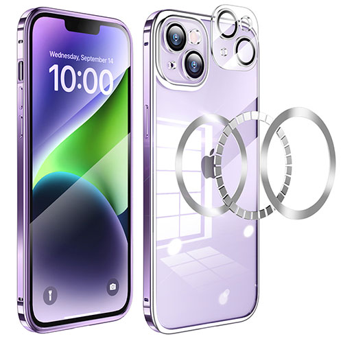 Luxury Metal Frame and Plastic Back Cover Case LF5 for Apple iPhone 14 Purple