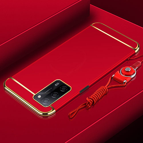 Luxury Metal Frame and Plastic Back Cover Case P01 for Oppo A53s 5G Red