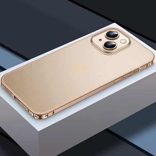 Luxury Metal Frame and Plastic Back Cover Case QC3 for Apple iPhone 13 Gold