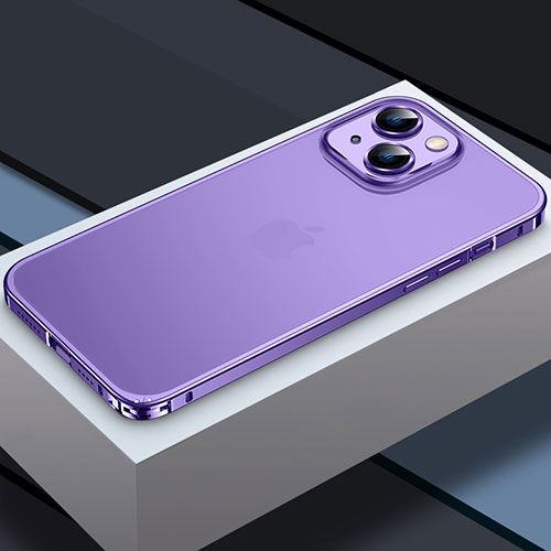 Luxury Metal Frame and Plastic Back Cover Case QC3 for Apple iPhone 14 Plus Purple