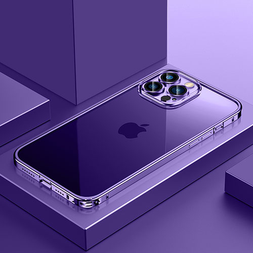 Luxury Metal Frame and Plastic Back Cover Case QC4 for Apple iPhone 14 Pro Max Purple
