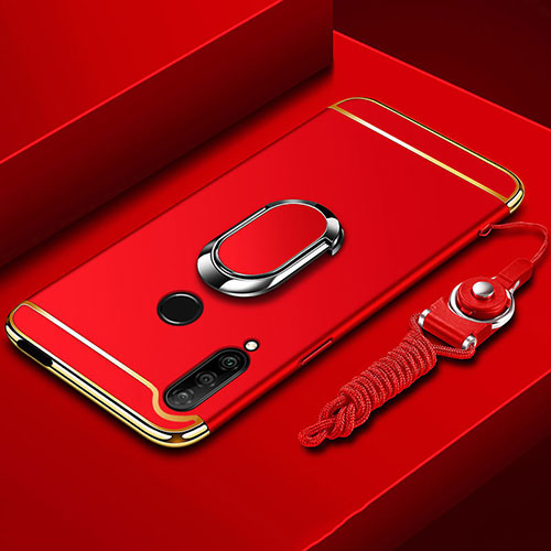 Luxury Metal Frame and Plastic Back Cover Case with Finger Ring Stand A01 for Huawei Enjoy 10 Plus Red