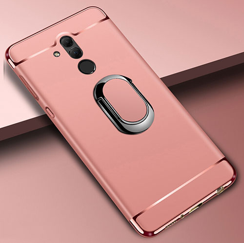 Luxury Metal Frame and Plastic Back Cover Case with Finger Ring Stand A01 for Huawei Mate 20 Lite Rose Gold
