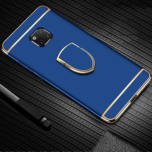 Luxury Metal Frame and Plastic Back Cover Case with Finger Ring Stand A01 for Huawei Mate 20 Pro Blue