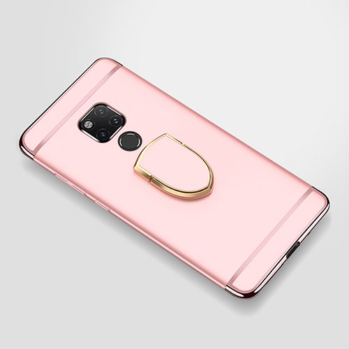 Luxury Metal Frame and Plastic Back Cover Case with Finger Ring Stand A01 for Huawei Mate 20 X 5G Rose Gold