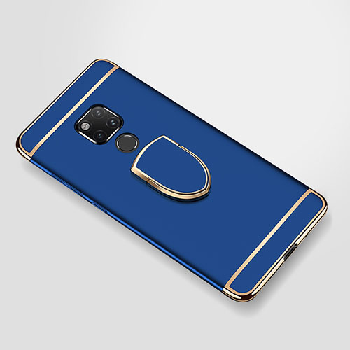 Luxury Metal Frame and Plastic Back Cover Case with Finger Ring Stand A01 for Huawei Mate 20 X Blue