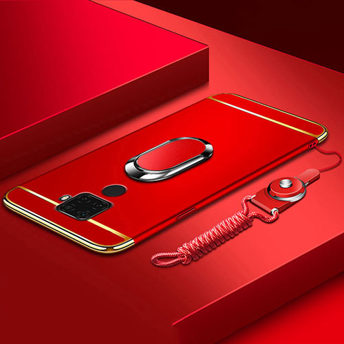 Luxury Metal Frame and Plastic Back Cover Case with Finger Ring Stand A01 for Huawei Mate 30 Lite Red