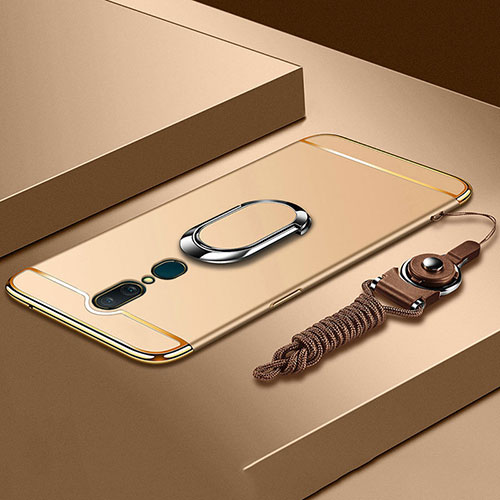 Luxury Metal Frame and Plastic Back Cover Case with Finger Ring Stand A01 for Oppo A9 Gold