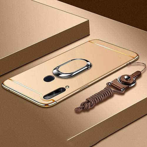 Luxury Metal Frame and Plastic Back Cover Case with Finger Ring Stand A01 for Samsung Galaxy A20s Gold