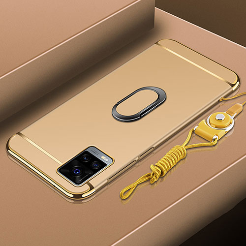 Luxury Metal Frame and Plastic Back Cover Case with Finger Ring Stand A01 for Vivo V20 Pro 5G Gold