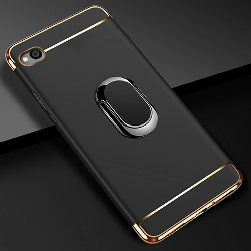 Luxury Metal Frame and Plastic Back Cover Case with Finger Ring Stand A01 for Xiaomi Redmi Go Black