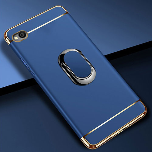 Luxury Metal Frame and Plastic Back Cover Case with Finger Ring Stand A01 for Xiaomi Redmi Go Blue