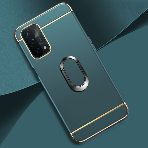 Luxury Metal Frame and Plastic Back Cover Case with Finger Ring Stand P02 for OnePlus Nord N200 5G Green