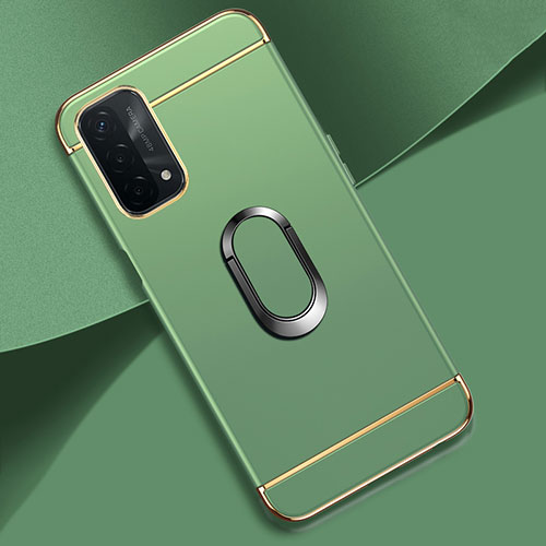 Luxury Metal Frame and Plastic Back Cover Case with Finger Ring Stand P02 for OnePlus Nord N200 5G Matcha Green