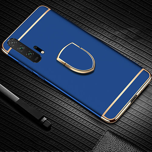 Luxury Metal Frame and Plastic Back Cover Case with Finger Ring Stand T01 for Huawei Honor 20 Pro Blue