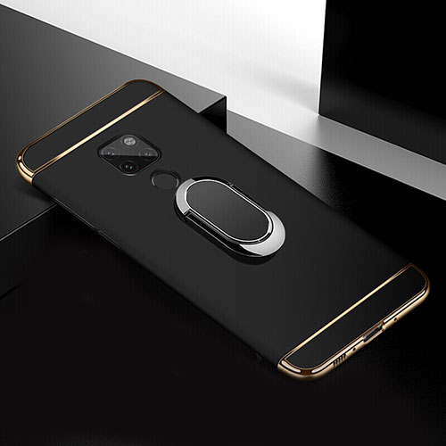 Luxury Metal Frame and Plastic Back Cover Case with Finger Ring Stand T01 for Huawei Mate 20 Black