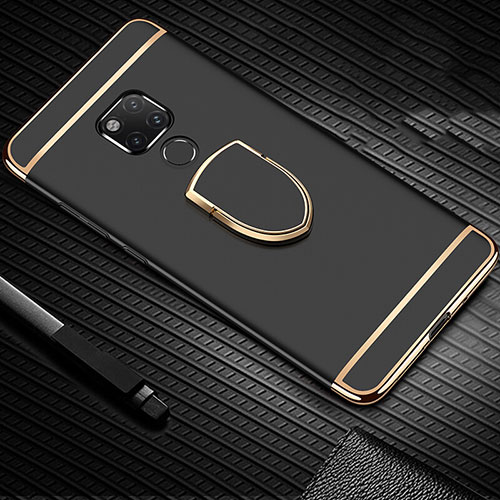 Luxury Metal Frame and Plastic Back Cover Case with Finger Ring Stand T01 for Huawei Mate 20 X 5G Black