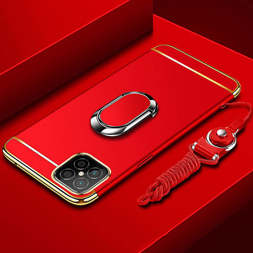 Luxury Metal Frame and Plastic Back Cover Case with Finger Ring Stand T01 for Huawei Nova 8 SE 5G Red