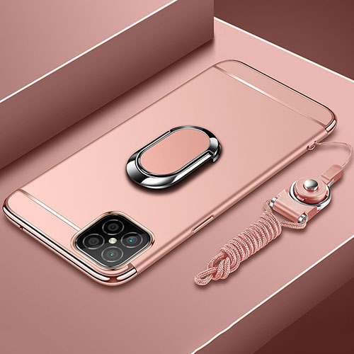 Luxury Metal Frame and Plastic Back Cover Case with Finger Ring Stand T01 for Huawei Nova 8 SE 5G Rose Gold