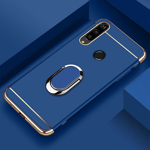 Luxury Metal Frame and Plastic Back Cover Case with Finger Ring Stand T01 for Huawei P Smart+ Plus (2019) Blue