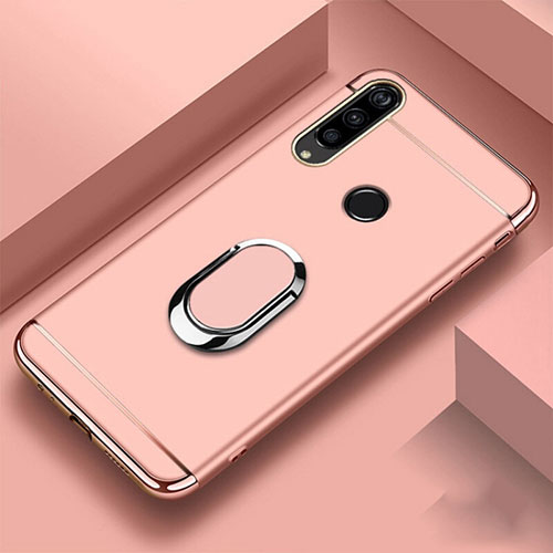 Luxury Metal Frame and Plastic Back Cover Case with Finger Ring Stand T01 for Huawei P Smart+ Plus (2019) Rose Gold