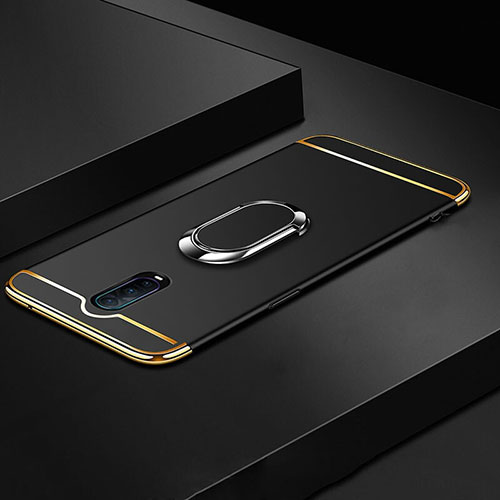 Luxury Metal Frame and Plastic Back Cover Case with Finger Ring Stand T01 for Oppo RX17 Pro Black